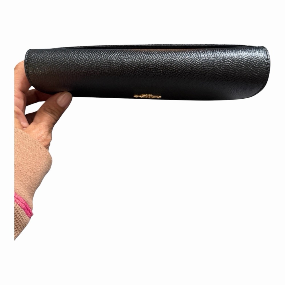 Coach Slim Black Crossgrain Leather Envelope Clutch Wallet Gold Logo - Picture 9 of 11